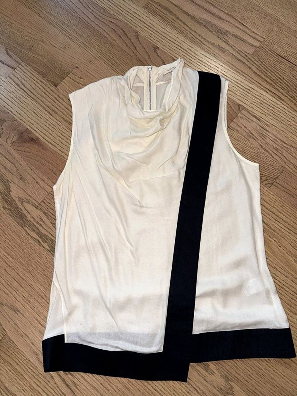 Helmut Lang Ivory Sleeveless Asymmetric Hem Top with Back Zip M